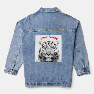 JEAN JACKET CUSTOM NAME BLACK AND WHITE TIGER