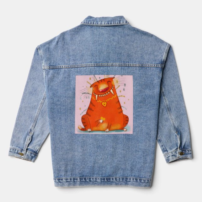 Jean Jacket with Comical Orange Cat (Back)