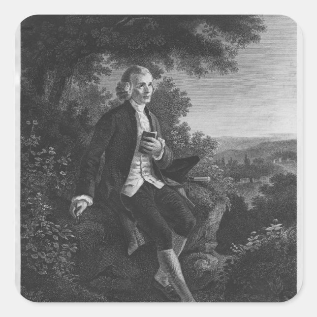 Jean-Jacques Rousseau composing 'Emile' Square Sticker (Front)