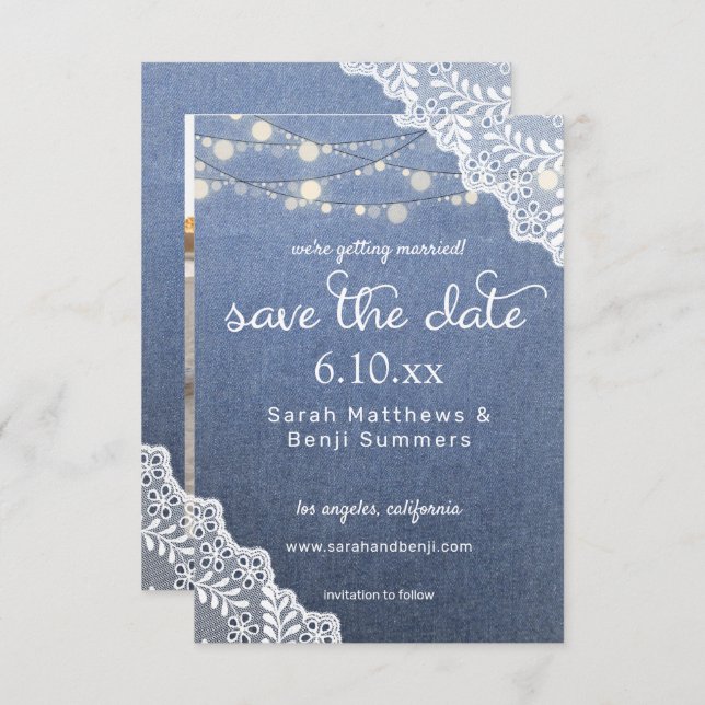Jean Lace & String Lights Save The Date V2 Photo (Front/Back)