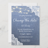 Jean Lace & String Lights Wedding Change the Date