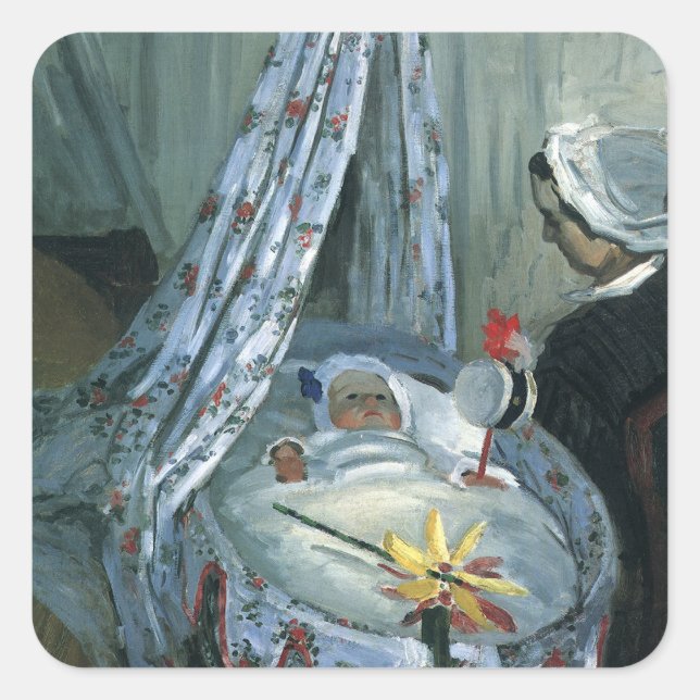 Jean Monet in His Cradle by Claude Monet Square Sticker (Front)