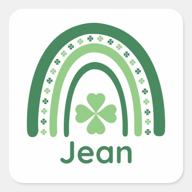 Jean Name Clover Boho Rainbow Square Sticker (Front)