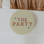 JEAN Retro 70's The Party Bachelorette Group 6 Cm Round Badge<br><div class="desc">This "the party" bachelorette lapel button features a retro themed font in orange and pink. Order the white 'wife of the party' for your bride and order the matching 'The Party' buttons for your bachelorette weekend. Colours are editable! Click 'edit design' to create your own colours.</div>