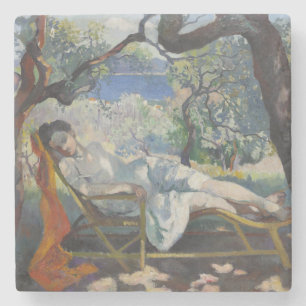 Jeanne Sleeping in a Beautiful French Garden Stone Coaster