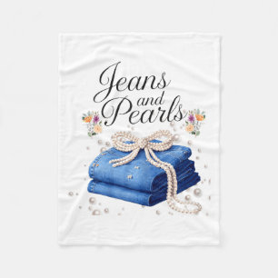 Jeans and pearls stylish denim fashion bow ladies fleece blanket