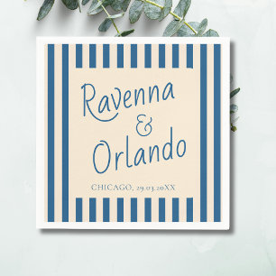 Jeans Blue & Ivory Stripes Retro Minimal Wedding Napkin