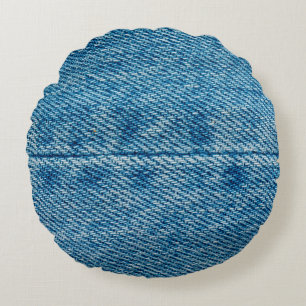 Jeans close up background. Denim stitching. Blue f Round Cushion