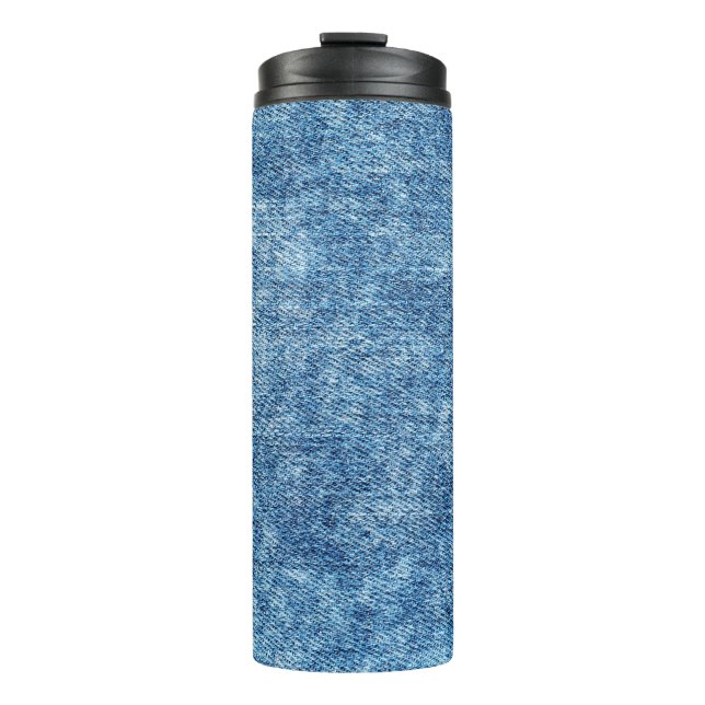 Jeans in acid wash blue. Denim background, texture Thermal Tumbler (Front)