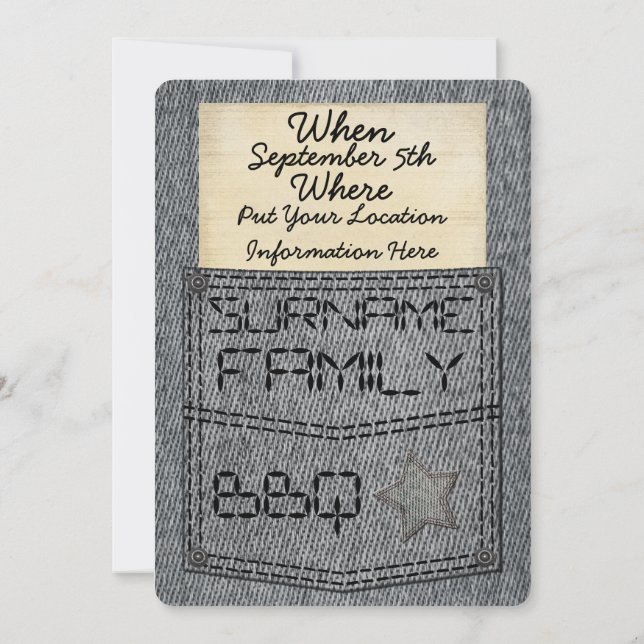 Jeans Pocket BBQ Invitations (Back)