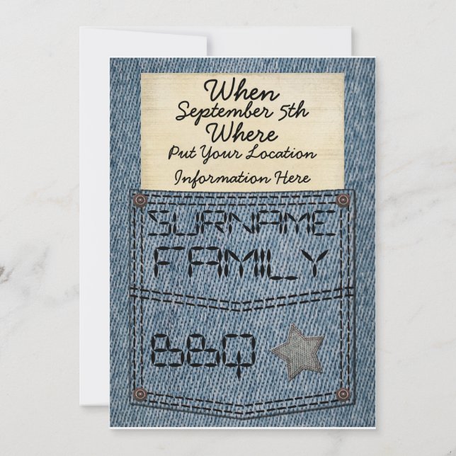 Jeans Pocket BBQ Invitations (Back)