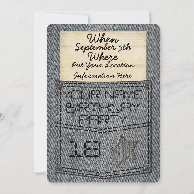 Jeans Pocket Birthday Party Invitations (Back)