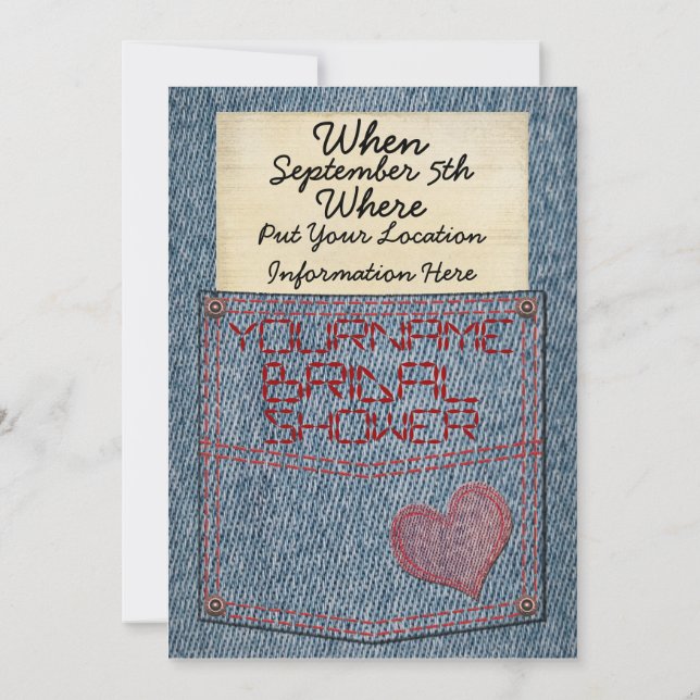 Jeans Pocket Bridal Shower Invitations (Back)