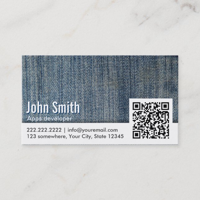 Jeans QR Code Apps developer Business Card (Front)