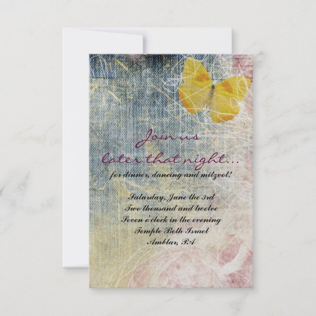 JEANS ROSES & BUTTERFLIES Bat Mitzvah Party Card (Front)
