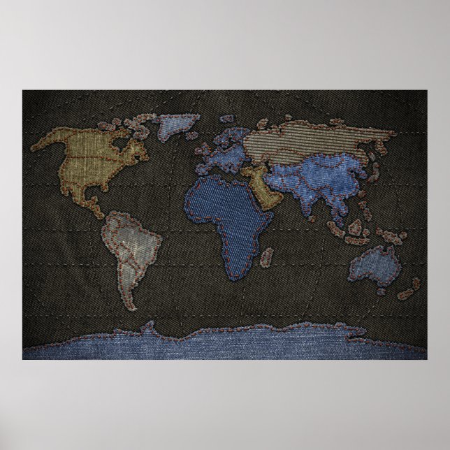 Jeans World Map (No labels) Poster (Front)