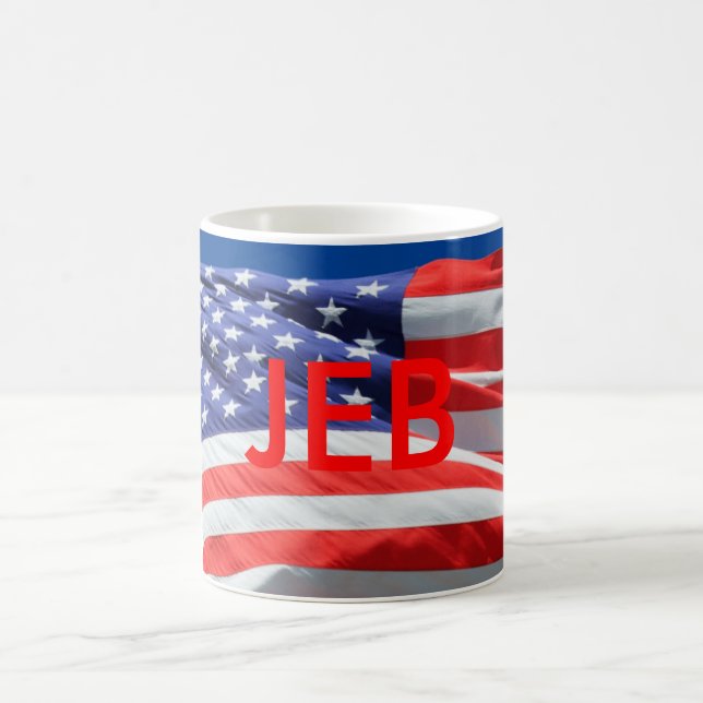Jeb Running President USA, American Flag, Mug (Center)