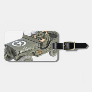 Jeep with 2 cartoon soldiers luggage tag