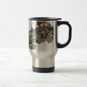 Jeep with 2 cartoon soldiers travel mug