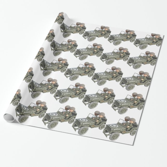 Jeep with 2 cartoon soldiers wrapping paper (Unrolled)