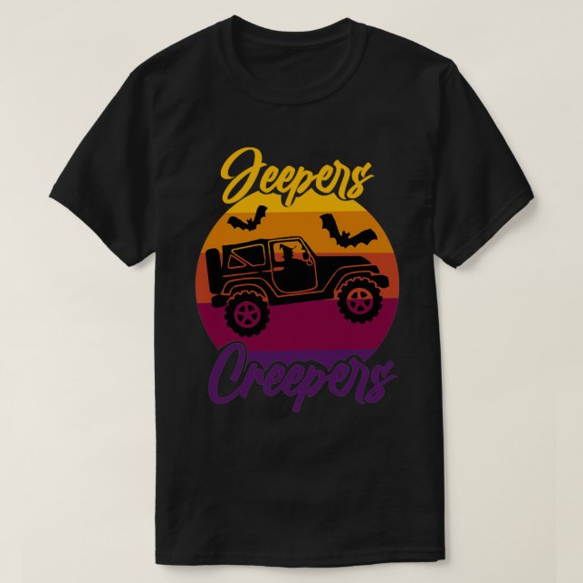 Jeepers Creepers Witch in 4X4 Flying Past Moon Hal T-Shirt (Design Front)