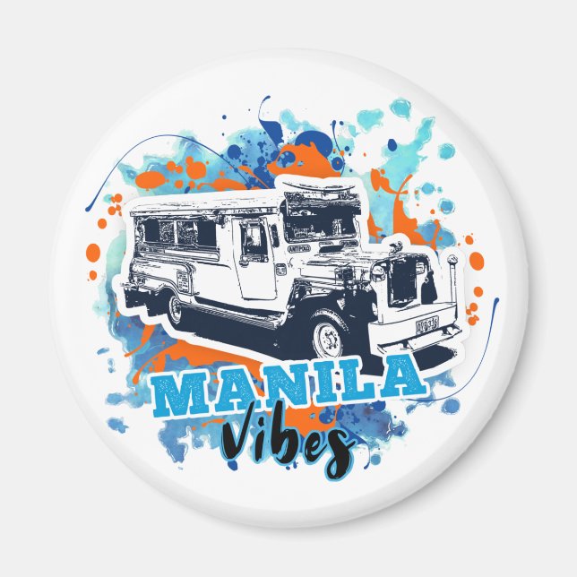 Jeepney Manila Vibes Blue Orange Magnet (Front)
