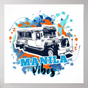 Jeepney Manila Vibes Blue Orange Poster