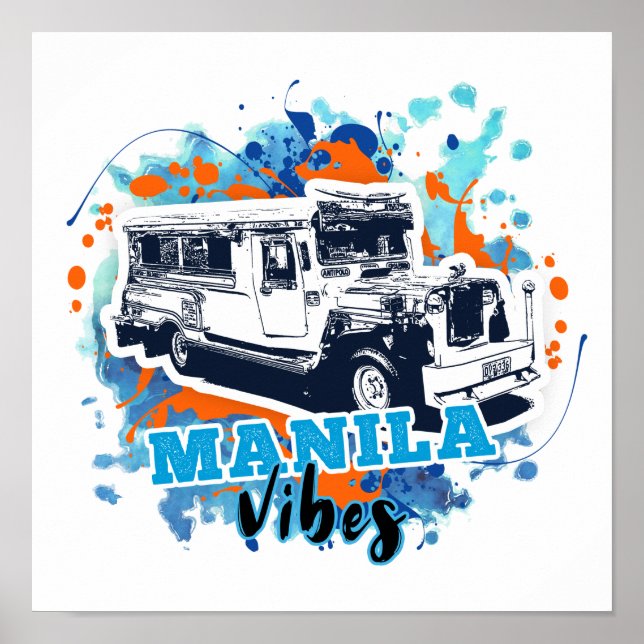Jeepney Manila Vibes Blue Orange Poster (Front)