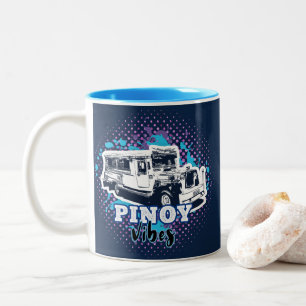 Jeepney Pinoy Vibes Blue Pink Two-Tone Coffee Mug