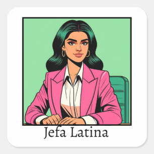 Jefa Latina Pop Art Business Woman Square Sticker
