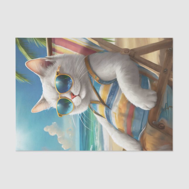 Jeff Kickin' Back, White Cat Beach Chair Tissue Paper (Front)