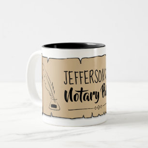 Jefferson City Notary Public Scroll Feather Quill Two-Tone Coffee Mug