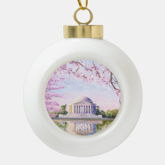 Jefferson Memorial Cherry Blossoms Ceramic Ball Christmas Ornament