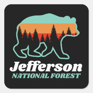 Jefferson National Forest Virginia VA Bear Retro Square Sticker