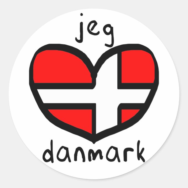 Jeg Elsker Danmark Classic Round Sticker (Front)