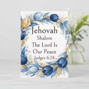 Jehovah Shalom, Blue Gold Tulips Wreath Whimsical  Invitation