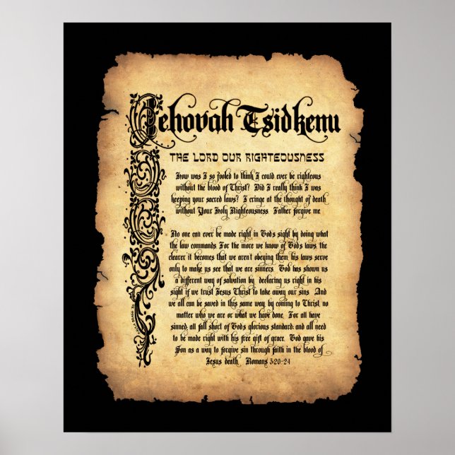 Jehovah Tsidkenu, Lord Righteousness: Names of God Poster (Front)