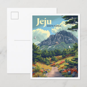 Jeju South Korea Vintage Art Travel Illustration Postcard