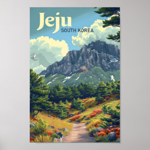 Jeju South Korea Vintage Art Travel Illustration Poster