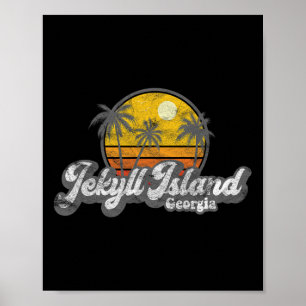 Jekyll Island Ga 70's Retro Fishing Boating Beach Poster