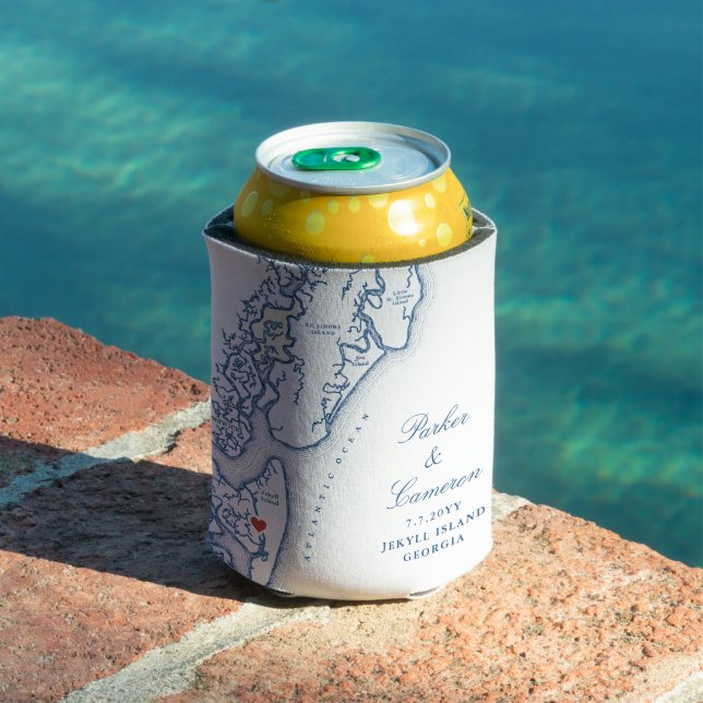 Jekyll Island Georgia Map Wedding Favour Drink Can Cooler (In Situ Pool)