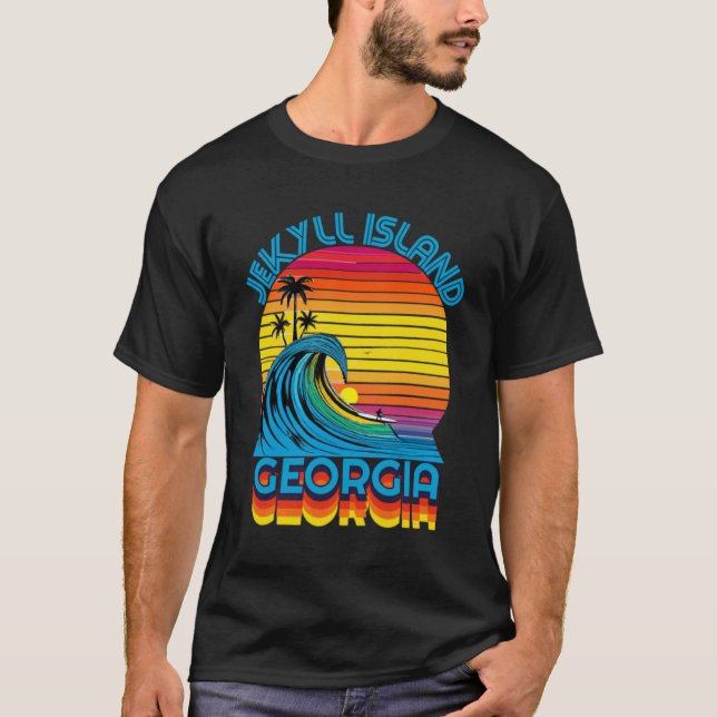 Jekyll Island Georgia Retro Throwback Surf & Beach T-Shirt (Front)