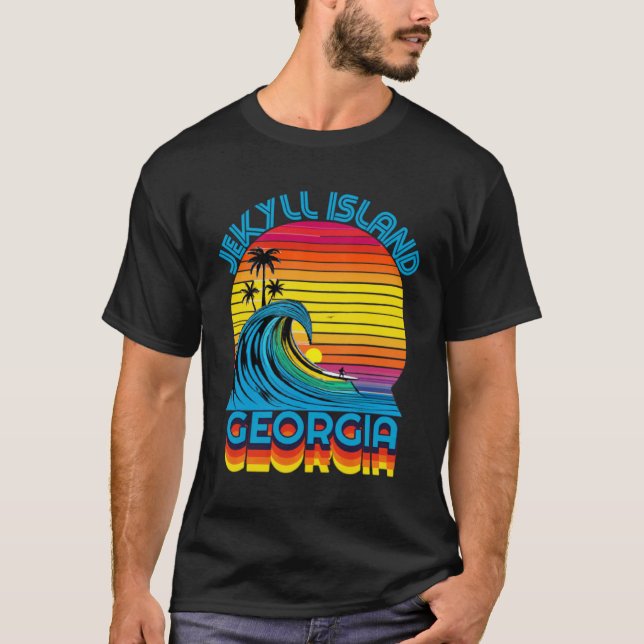 Jekyll Island Georgia Retro Throwback Surf & Beach T-Shirt (Front)