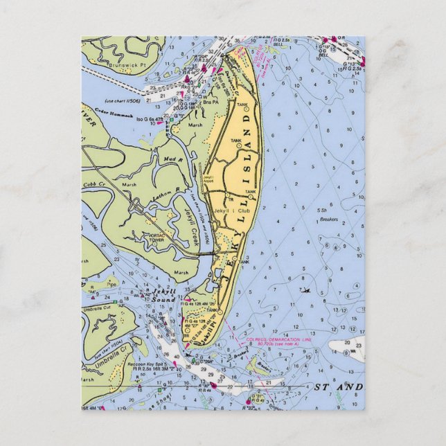 Jekyll Island Georgia Vintage Map Postcard (Front)