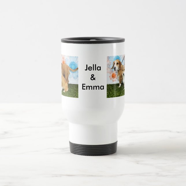 Jella = Corgi and Emma = Beagle Basset and Bulldog Travel Mug (Center)