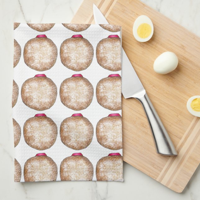 Jelly Doughnut Hanukkah Chanukah Holiday Sufganiyo Tea Towel (Quarter Fold)
