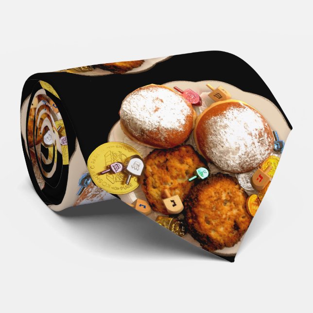 Jelly Doughnuts, Latkes, Dreidels & Gelt Tie (Rolled)