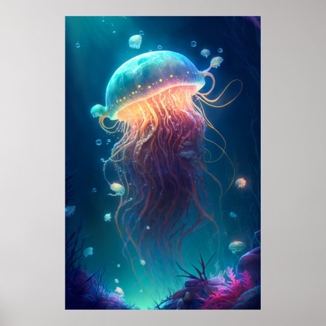 Jelly Fish Animal Portrait Painting Wildlife Ocean Poster (Front)