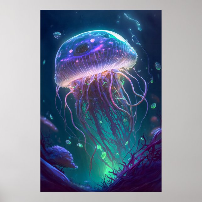 Jelly Fish Animal Portrait Painting Wildlife Ocean Poster (Front)