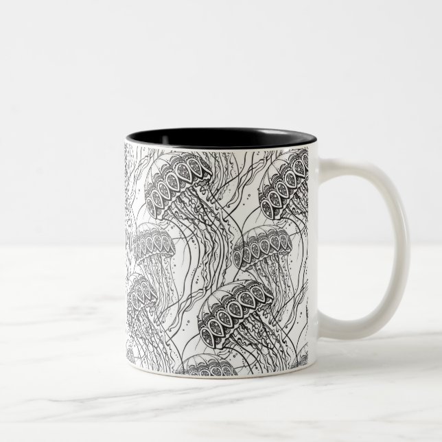 Jelly Fish Doodle Two-Tone Coffee Mug (Right)